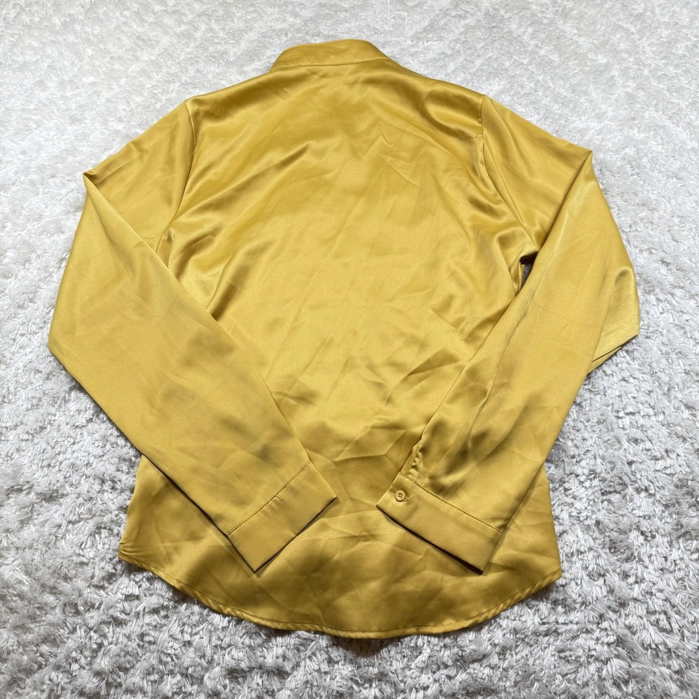 HYFVE Shirt Women Medium Satin Ruched Button Up LS Blouse Chic Top Clean Capsule - Picture 3 of 9
